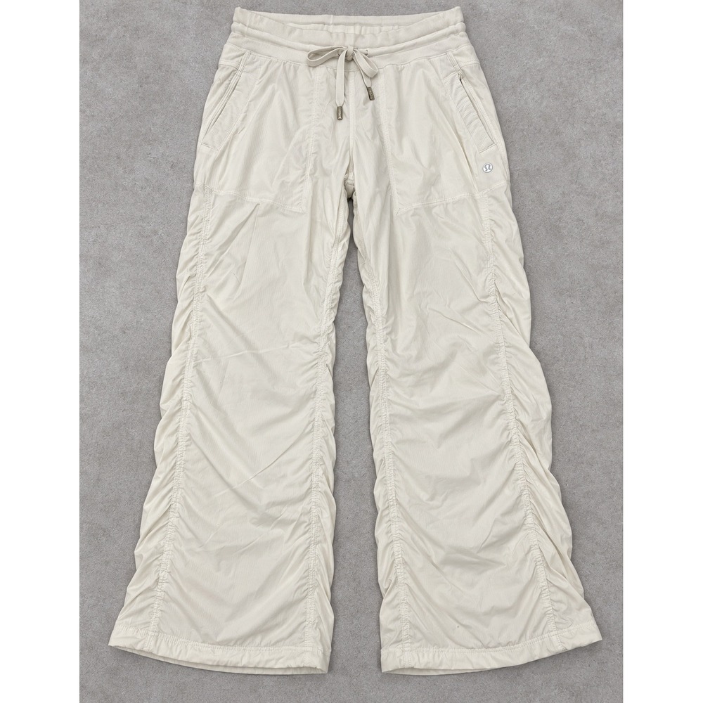 Lululemon Dance Studio Pants Women 6 Bone Lined Ruched Drawstring Wide Leg